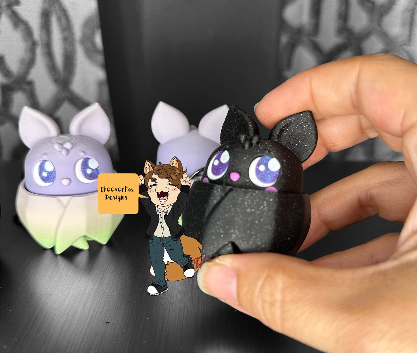 Cheeser Fox designs Bat clicker bag charm/keychain