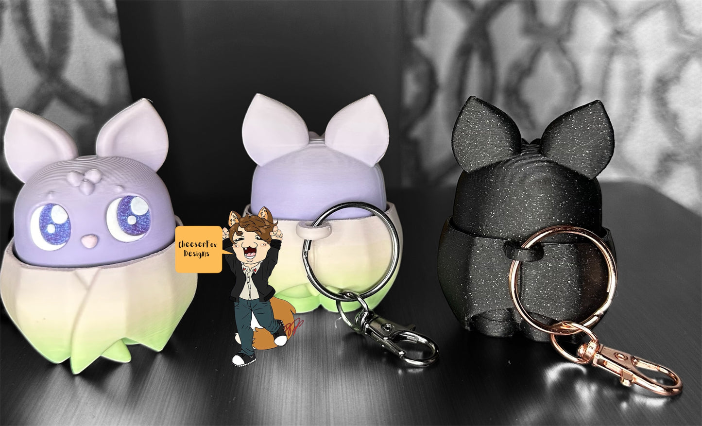 Cheeser Fox designs Bat clicker bag charm/keychain