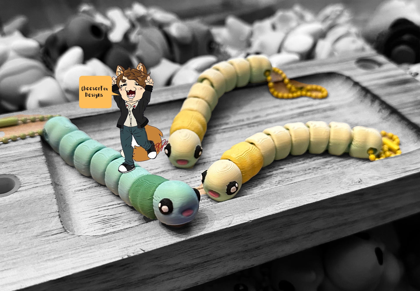 CheeserFox designs worm keychain