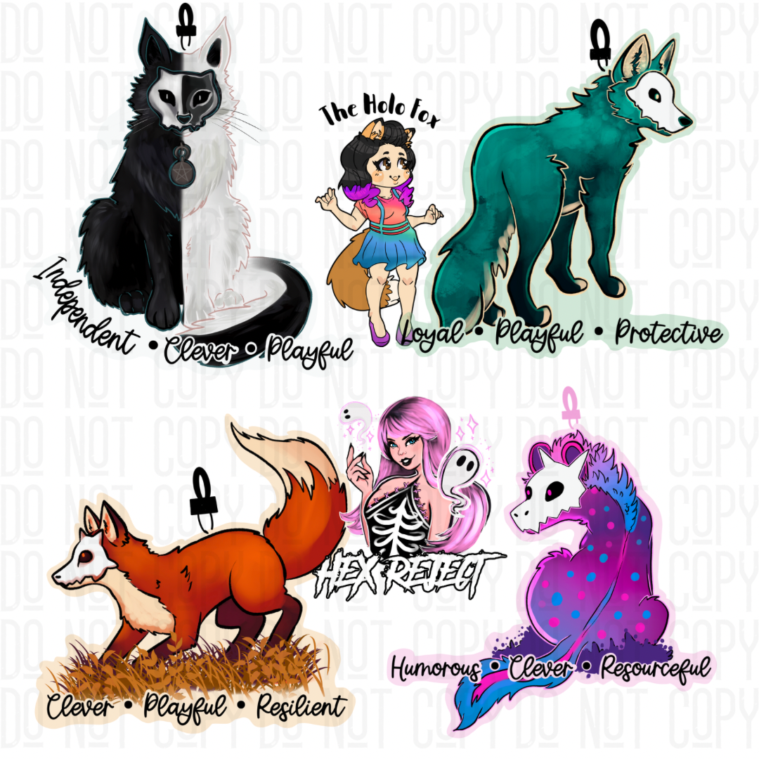 The Holo Fox X Hex Reject keychains Familiars no words
